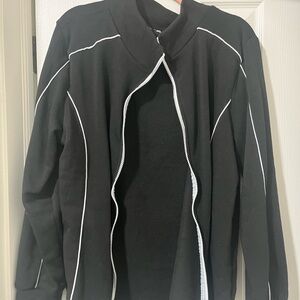 Fashion Nova Black Zip-Up Jacket with White Piping